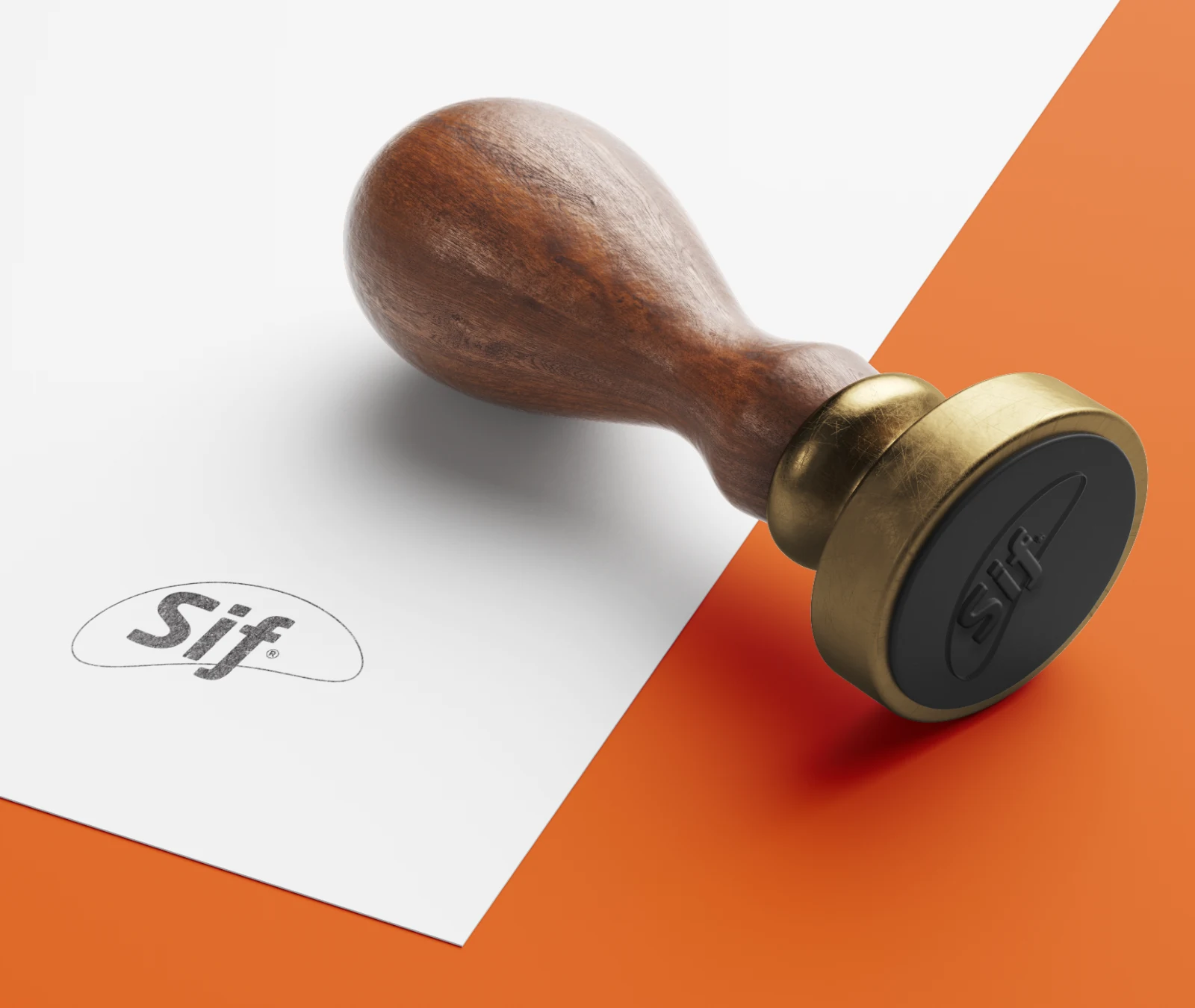 Sif logo applied to a stamp and paper impression.